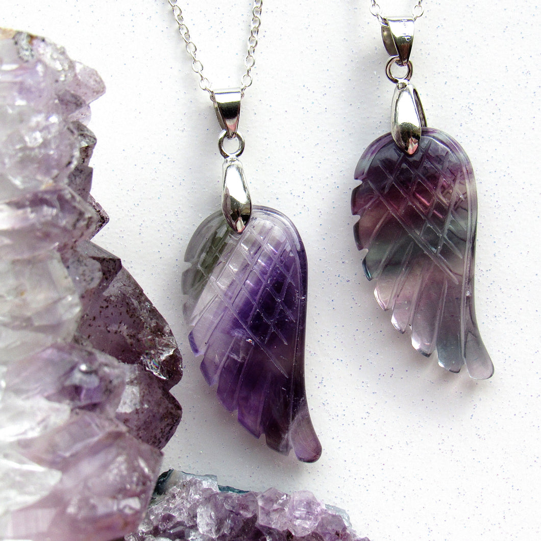 Rainbow Fluorite Angel Wing Necklaces