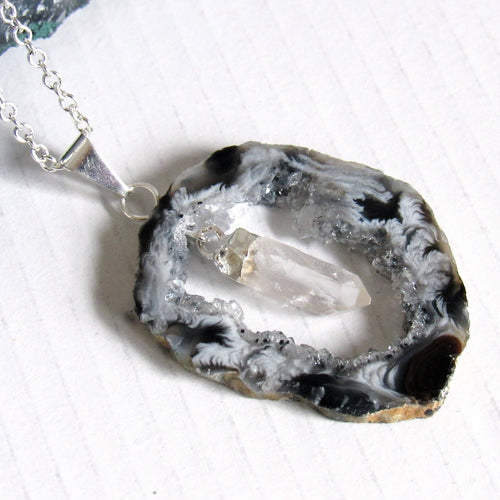 Dangling Quartz Point Geode Necklaces